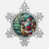 Sinterklaas en zijn rendierdragende geschenken tin sneeuwvlok ornament (Voorkant)