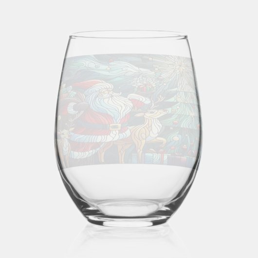 Sinterklaas en zijn rendierdragende geschenken wijnglas zonder voet (Achterkant)