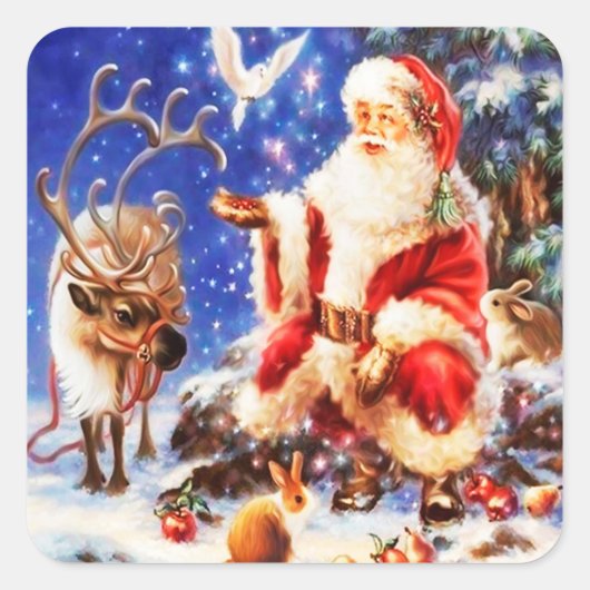 Sinterklaas en zijn vrienden vierkante sticker (Voorkant)