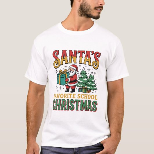 Sinterklaas Favoriete School Kerst Ontwerp T-shirt (Voorkant)