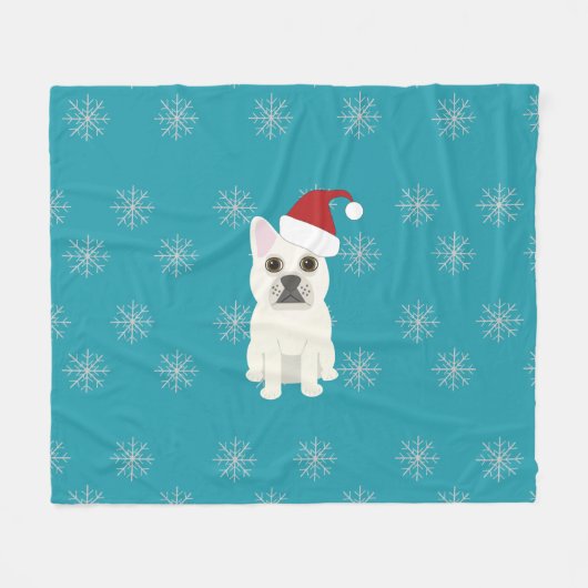 Sinterklaas Frenchie, Sneeuwvlokken Blauw Fleece Deken (Voorkant (Horizontaal))