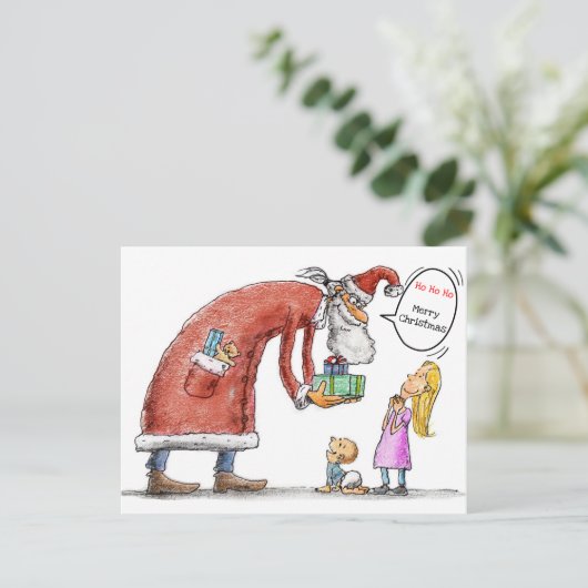 Sinterklaas geeft cadeaus aan kinderen feestdagenkaart (Staand voorkant)