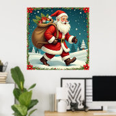 Sinterklaas geeft cadeaus door besneeuwd bos poster (Thuiskantoor)