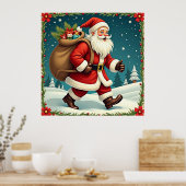 Sinterklaas geeft cadeaus door besneeuwd bos poster (Keuken)