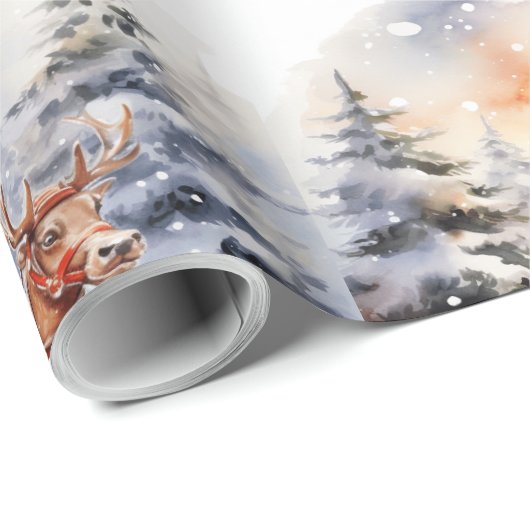 Sinterklaas geeft cadeaus in een besneeuwd wonderl cadeaupapier (Rol Hoek)