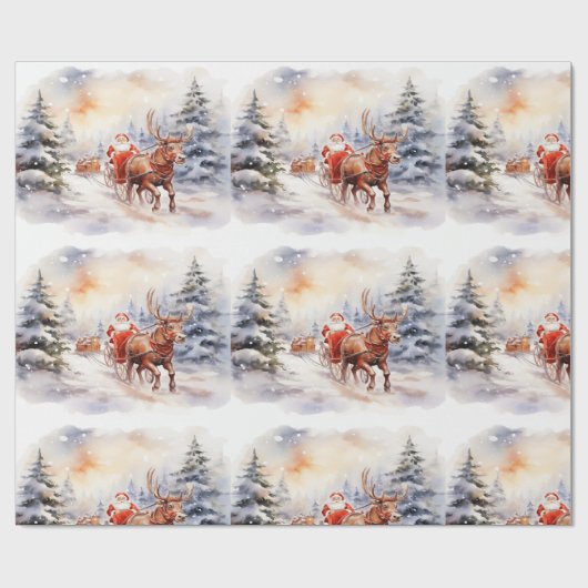 Sinterklaas geeft cadeaus in een besneeuwd wonderl cadeaupapier (Vlak)