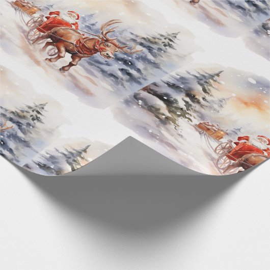 Sinterklaas geeft cadeaus in een besneeuwd wonderl cadeaupapier (Hoek)