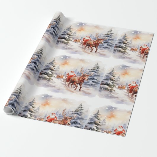 Sinterklaas geeft cadeaus in een besneeuwd wonderl cadeaupapier (Uitgerold)