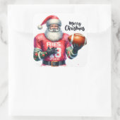 Sinterklaas gekleed in sportuitrusting met een Foo Vierkante Sticker (Tas)