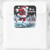 Sinterklaas geniet van schaatsen op een wintervijv vierkante sticker (Tas)