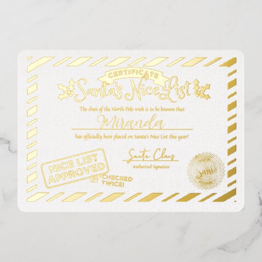 Sinterklaas Goede Lijst Certificaat Aangepast Goud Folie Uitnodiging (Voorkant)