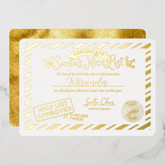 Sinterklaas Goede Lijst Certificaat Aangepast Goud Folie Uitnodiging (Voorkant / Achterkant)