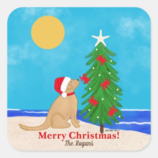 Sinterklaas Gouden Hond Kerst Wensen Aangepaste St Vierkante Sticker (Voorkant)