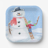 Sinterklaas Helper Bouw Een Gekke Sneeuwman Papieren Bordje (Voorkant)