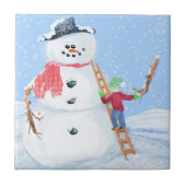 Sinterklaas Helper Bouw Een Gekke Sneeuwman Tegeltje (Voorkant)