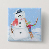 Sinterklaas Helper Bouw Een Gekke Sneeuwman Vierkante Button 5,1 Cm (Voorkant)