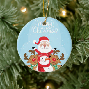 Sinterklaas, herten en snowman keramisch ornament