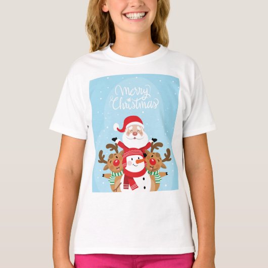 Sinterklaas, herten en snowman t-shirt (Voorkant)
