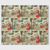 Sinterklaas, Holly Berry en Birds Collage Cadeaupapier (Vlak)