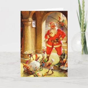 Sinterklaas houdt toezicht op zijn elfen die koekj feestdagen kaart