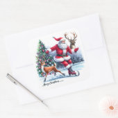 Sinterklaas houdt van schaatsen met een rendier vierkante sticker (Envelop)