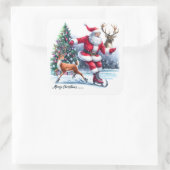 Sinterklaas houdt van schaatsen met een rendier vierkante sticker (Tas)