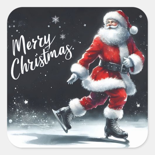Sinterklaas houdt van schaatsen op een winterdag vierkante sticker (Voorkant)