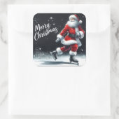 Sinterklaas houdt van schaatsen op een winterdag vierkante sticker (Tas)