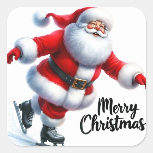 Sinterklaas houdt van schaatsen tijdens de Feestda Vierkante Sticker (Voorkant)