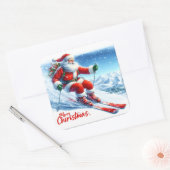 Sinterklaas houdt van skiën op besneeuwde bergen vierkante sticker (Envelop)