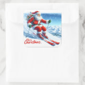 Sinterklaas houdt van skiën op besneeuwde bergen vierkante sticker (Tas)