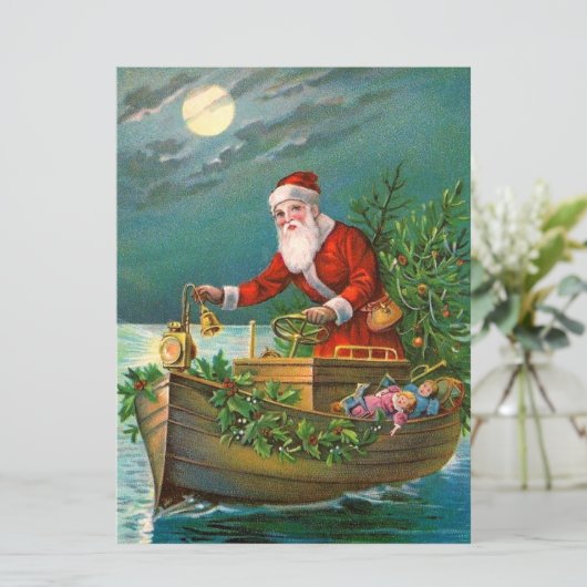 Sinterklaas in Boat Feestdagenkaart (Staand voorkant)