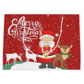 Sinterklaas in de sneeuw met rode rendeers groot cadeauzakje (Voorkant)