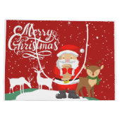 Sinterklaas in de sneeuw met rode rendeers groot cadeauzakje (Achterkant)