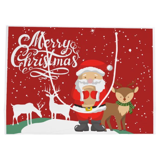 Sinterklaas in de sneeuw met rode rendeers groot cadeauzakje (Achterkant)