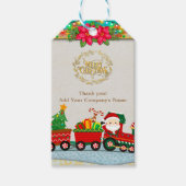 Sinterklaas in de trein met geschenken en kerstboo cadeaulabel (Voorkant)