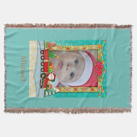 Sinterklaas in de trein met geschenken en kerstboo deken (Voorkant)