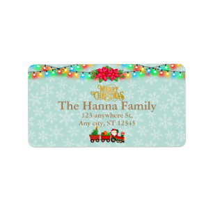 Sinterklaas in de trein met geschenken en kerstboo etiket