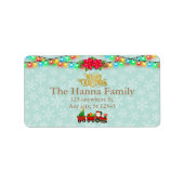 Sinterklaas in de trein met geschenken en kerstboo etiket (Voorkant)