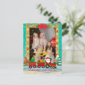 Sinterklaas in de trein met geschenken en kerstboo feestdagenkaart (Staand voorkant)