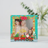 Sinterklaas in de trein met geschenken en kerstboo feestdagenkaart (Staand voorkant)