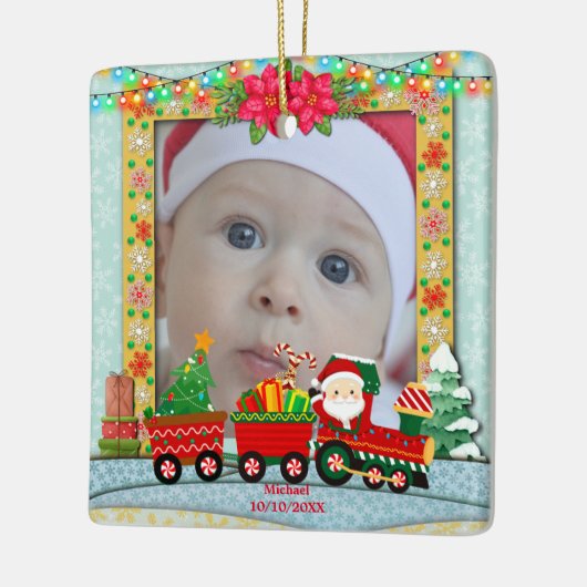 Sinterklaas in de trein met geschenken en kerstboo keramisch ornament (Links)