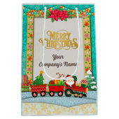 Sinterklaas in de trein met geschenken en kerstboo medium cadeauzakje (Achterkant)