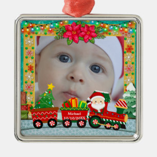 Sinterklaas in de trein met geschenken en kerstboo metalen ornament