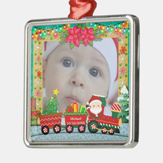 Sinterklaas in de trein met geschenken en kerstboo metalen ornament (Links)