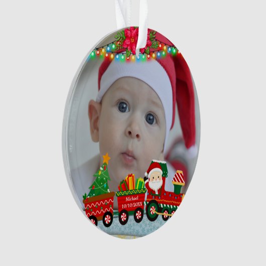 Sinterklaas in de trein met geschenken en kerstboo ornament (voorkant)