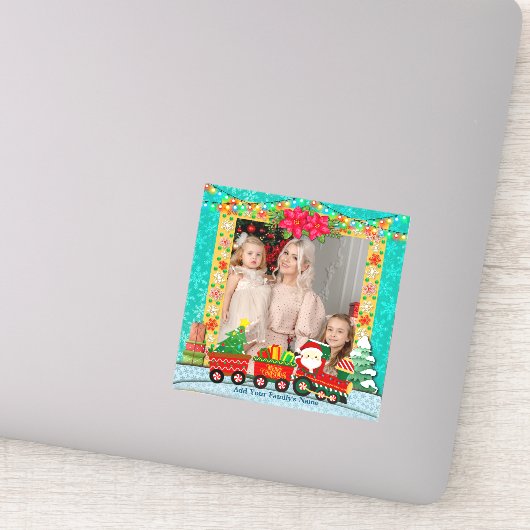 Sinterklaas in de trein met geschenken en kerstboo sticker (Detail)