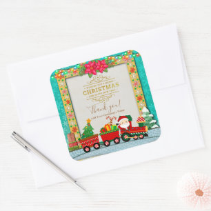 Sinterklaas in de trein met geschenken en kerstboo vierkante sticker