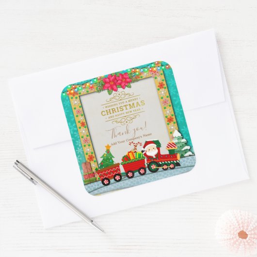 Sinterklaas in de trein met geschenken en kerstboo vierkante sticker (Envelop)