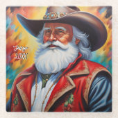 Sinterklaas in een Cowboy Pet Kerstmis Glazen Onderzetter (Voorkant)